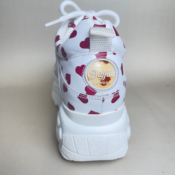 Platform Sneakers Buffalo Heart-Print White Chunky Sole Shoes Love-Themed shoes - Picture 4 of 7